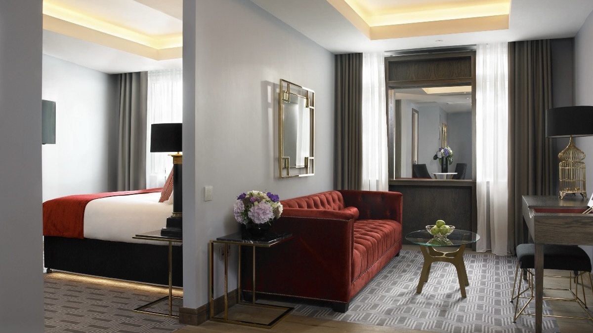 The Dylan Hotel bedroom and living area in one of the best 5-star hotels in Dublin Ireland