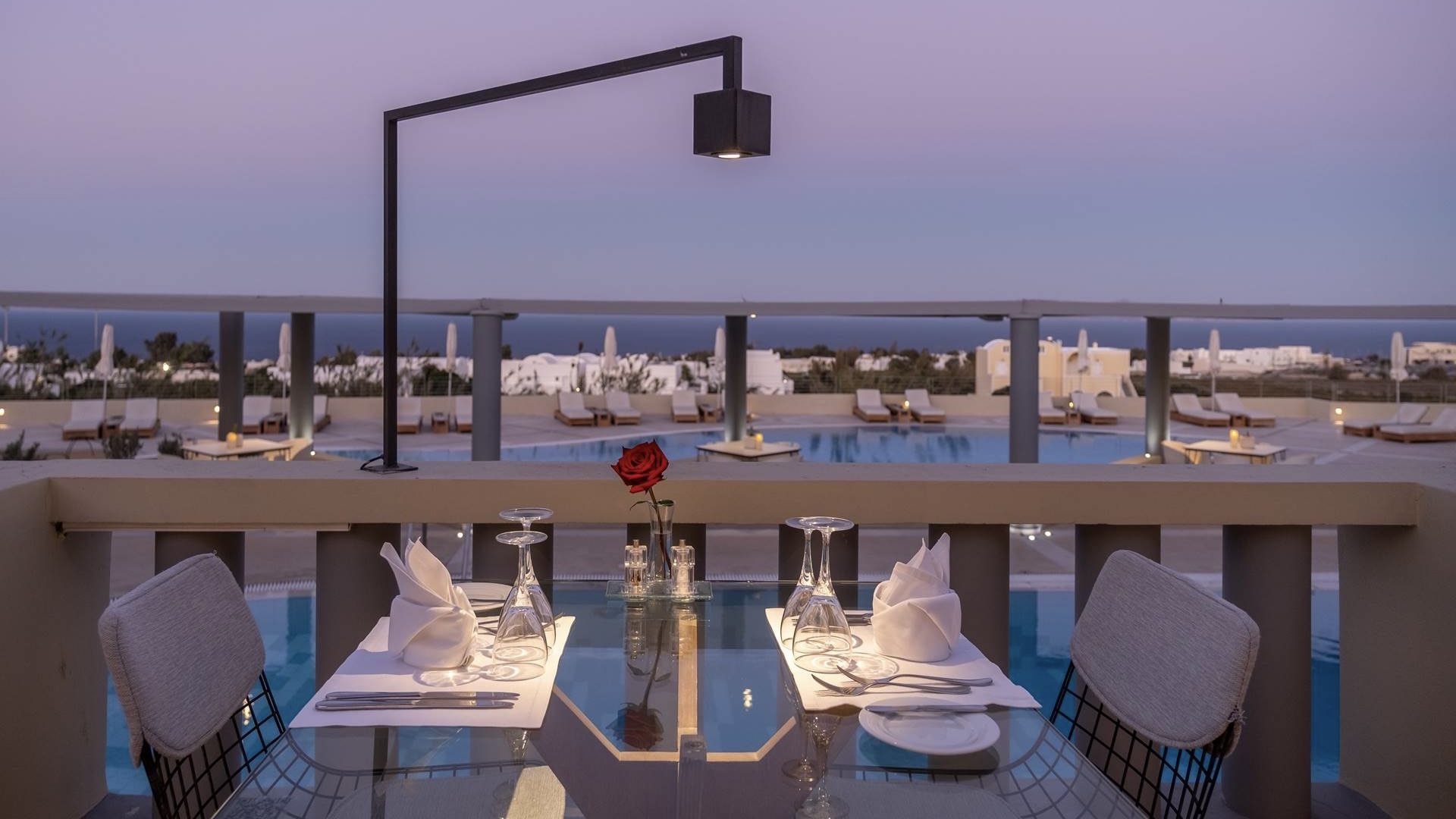 The Majestic Hotel Santorini evening outdoor dining