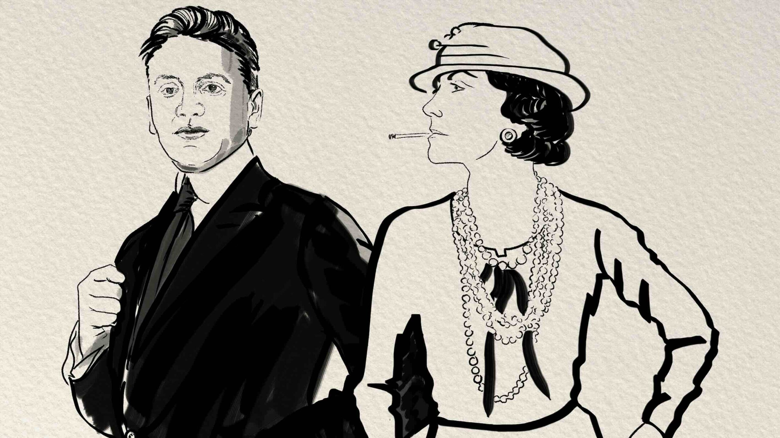 Coco Chanel and Ernest Beaux Cartoon by German Vizulis