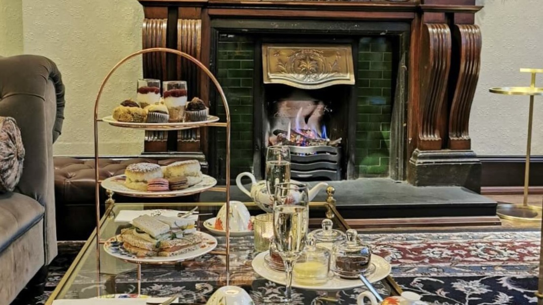 The Fleet Hotel Temple Bar afternoon tea in front of gas fire